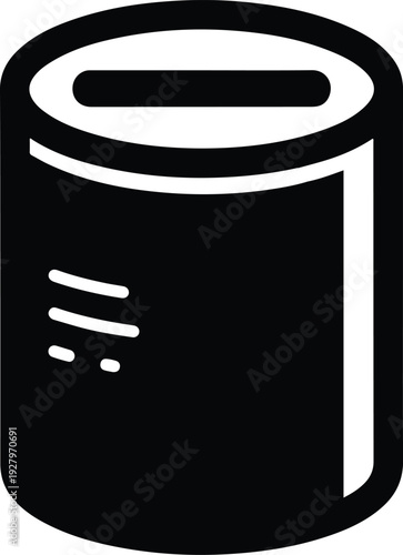 A Black and White Icon of a Can with a Slot, Suggesting a Vending Machine or Collection Box