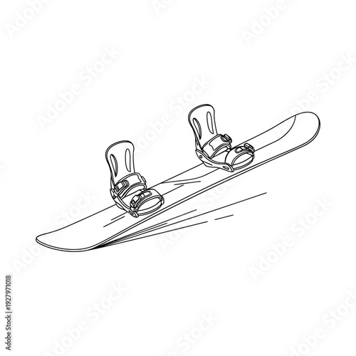 Snowboard with secure bindings lies on white background isolated view of winter sports equipment with detailed design ready for adventure