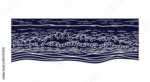 Abstract Ocean Waves Sea Foam Vector Line Art Illustration Background Texture