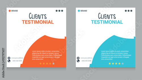 Modern clean clear clients testimonial template. Client testimonial vector template, client review template.