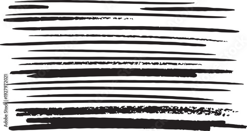 Minimalist black hand-drawn horizontal lines and textured ink scribbles, perfect for a raw, sketchy grunge aesthetic.