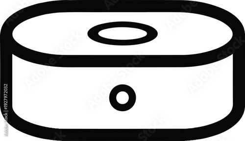 Simple line art illustration of a closed tin can with a small circle on its side, representing preserved food or storage