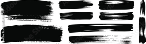 Black brush stroke collection, abstract paint streaks, ink smear textures, grunge design elements isolated on white background high resolution artwork