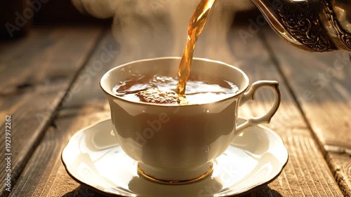 Tea Being Poured into a Cup in Close Up