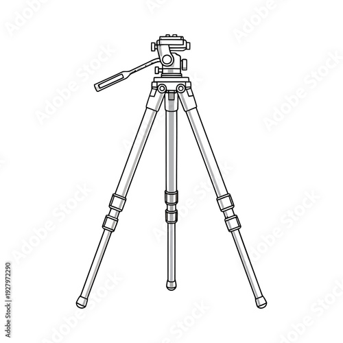Adjustable camera tripod with fluid head mounted on extended legs for photography and videography