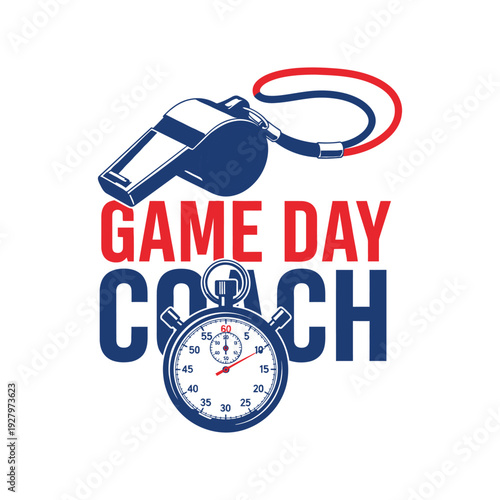 Game day coach with stopwatch and whistle tshirt design