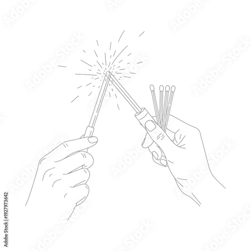 Hands holding sparkler and matches sparking creativity and inspiration