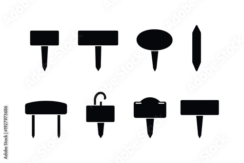 Plant labels garden markers line art. Filled icon set of Plant labels garden markers line art: stake plant