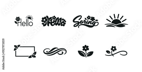 Modern spring typography collection. Filled icon set of Modern spring typography collection: hello spring thin