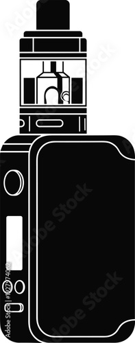Black silhouette vape mod device vector illustration isolated electronic cigarette starter kit modern vaping gadget icon outline design white background