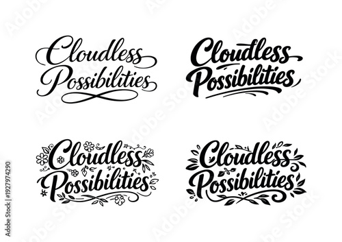 Creative Font Grid. fe brunch table ouCloudless Possibilities. Set lettering. 4 harmonious lettering