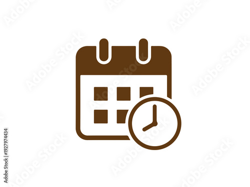 A simple icon of a calendar and clock on a white background
