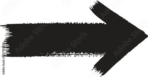 A large, black ink-painted arrow featuring a heavy distressed texture and brush-stroke edges, perfect for bold signage and urban graphic design.