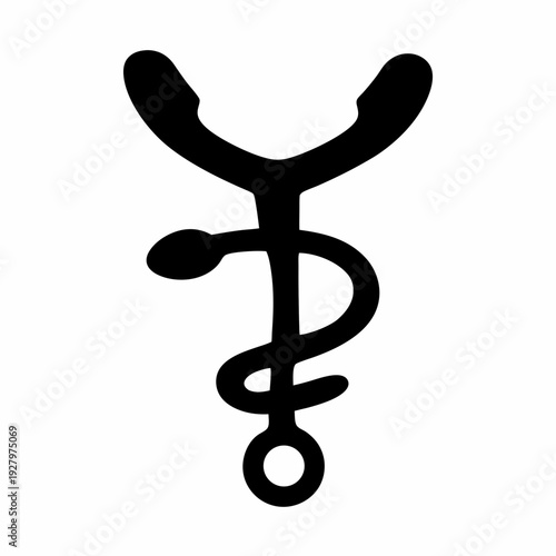 A distinctive black silhouette of a medical symbol blending a stethoscope and the rod of asclepius Vector, illustration