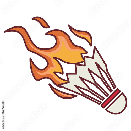 Burning shuttlecock on fire icon for fast badminton sports action