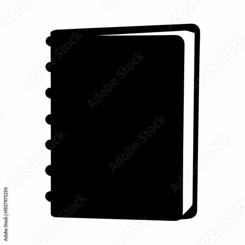 Simple black and white icon of a spiral-bound notebook or journal for everyday use Vector, illustration