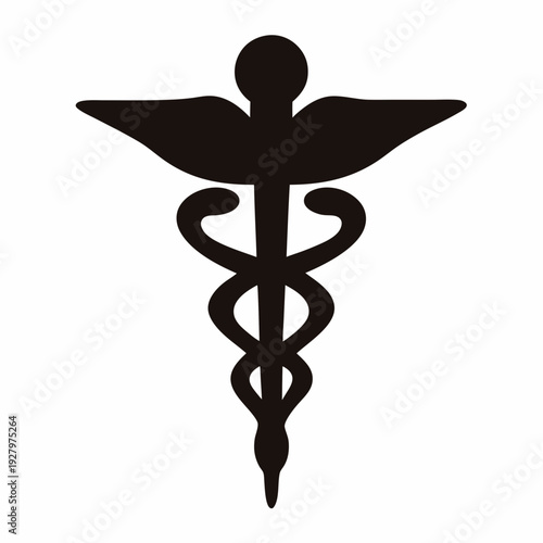 Striking black silhouette of the caduceus symbol, a universal emblem of medicine and healthcare Vector, illustration