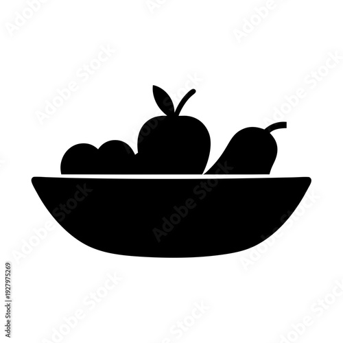 A simple silhouette illustration of a bowl filled with various fresh and healthy fruits Vector, illustration