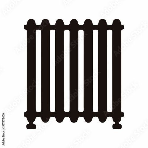 Classic black silhouette of a traditional cast iron radiator providing home heating and comfort Vector, illustration