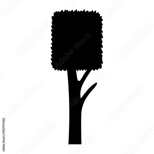 Simple black tree silhouette with a distinctive rectangular leafy canopy Vector, illustration