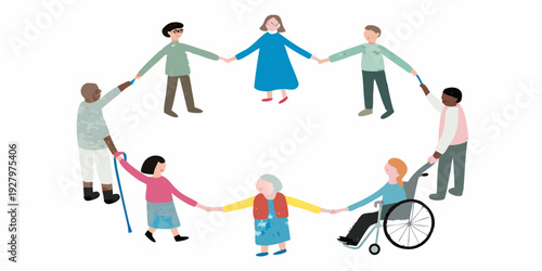 Diverse group of people holding hands in a circle promoting unity