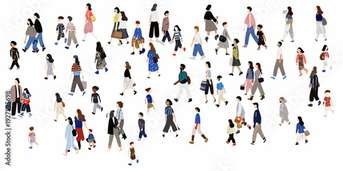 Abstract depiction of a large group of people in motion