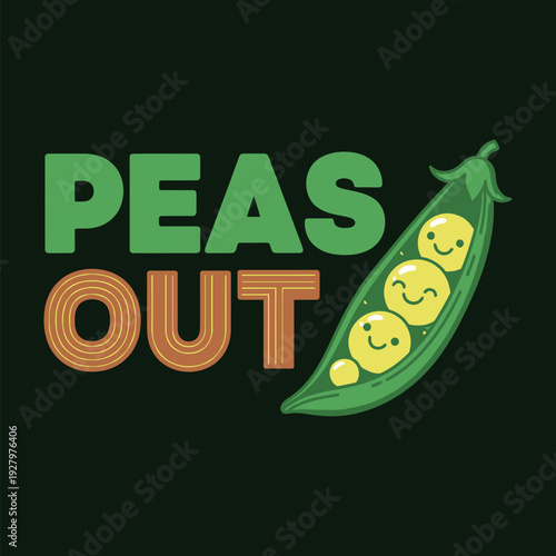 A colorful illustration of peas in a pod with a happy expression tshirt design