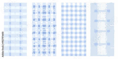 Four variations of a light blue gingham check pattern displayed vertically