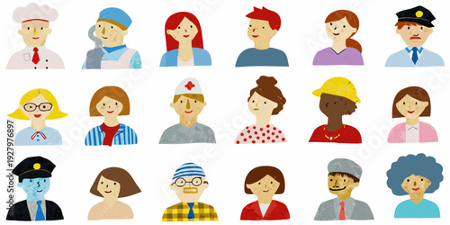 Diverse group of illustrated people representing various professions and identities