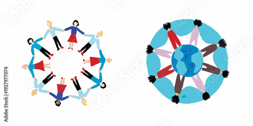 Diverse group of people holding hands in a circular formation