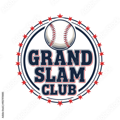 Grand Slam Club logo with baseball and stars on white background tshirt design