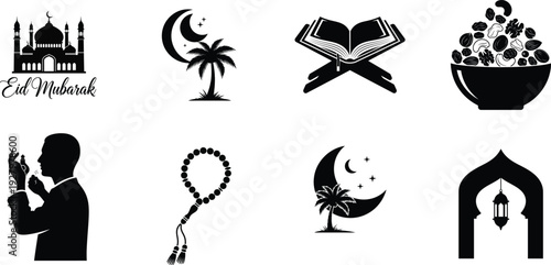 Eid mubarak islamic symbols and icons