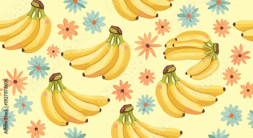 Banana and flower seamless pattern