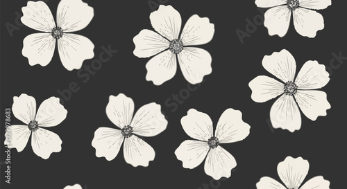 Wallpaper Mural White flower seamless pattern on black background Torontodigital.ca