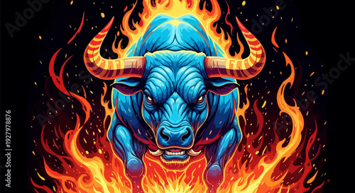 Blue bull with flames icon