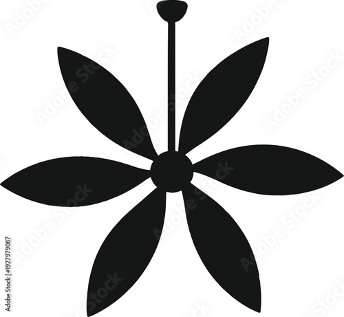 Black Silhouette Ceiling Fan with Six Blades Rotating Motion for Air Circulation