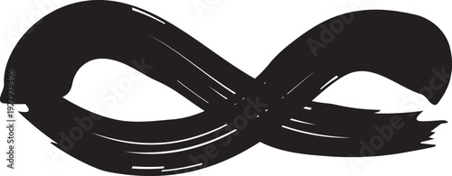 Black Brush Stroke Infinity Symbol on White Background.