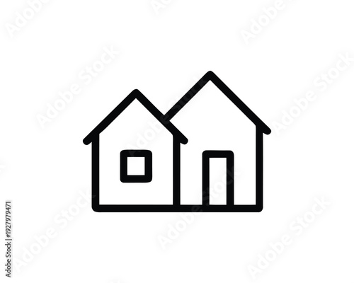 Two Houses Icon Outline Vector Illustration Real Estate Building Simple Minimalist Home