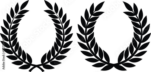 Two laurel wreath vector illustrations, depicting victory, achievement, honor, and classical design