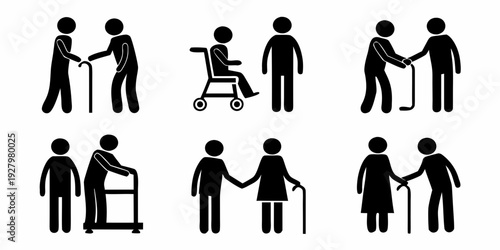 Diverse group of figures representing people with varying mobility needs