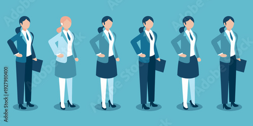 Diverse group of professional women standing in a linear arrangement