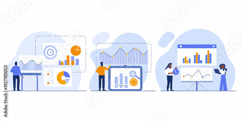 Data analysis and business growth illustrated with people and charts