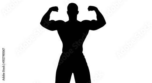 Silhouette of a muscular person flexing their arms against a white background