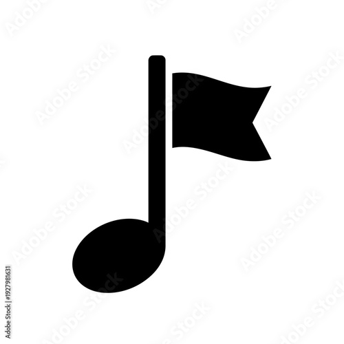 Black Eighth Note Music Symbol Illustration.