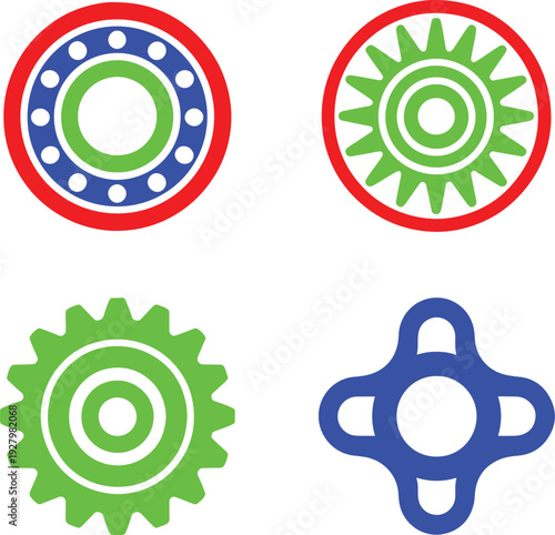 Mechanical gear and bearing set featuring circular transmission elements and rotating parts