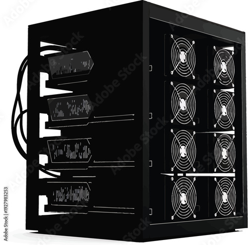 Cryptocurrency Mining Rig Silhouette - Blockchain GPU Farm