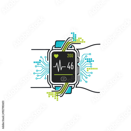 Modern smartwatch displaying health data with integrated circuit board