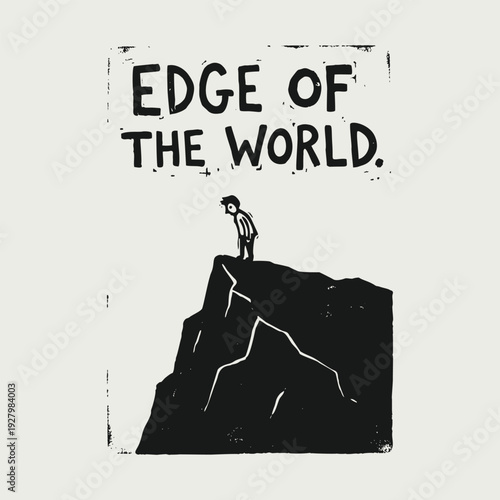 Edge of the World Concept Illustration with Man on Cliff