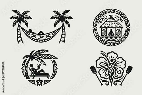 Polynesian Tropical Island Relaxation Icons Set