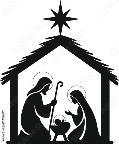 A nativity scene with mary joseph and baby jesus